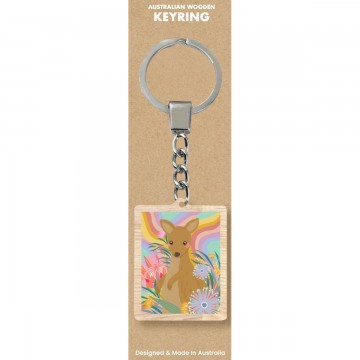 Wooden Keyring | Rainbow Kangaroo